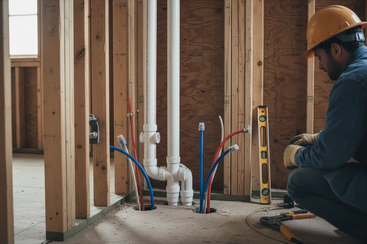 Drain and supply rough-in during Sump Pump Repair in Robbinsville