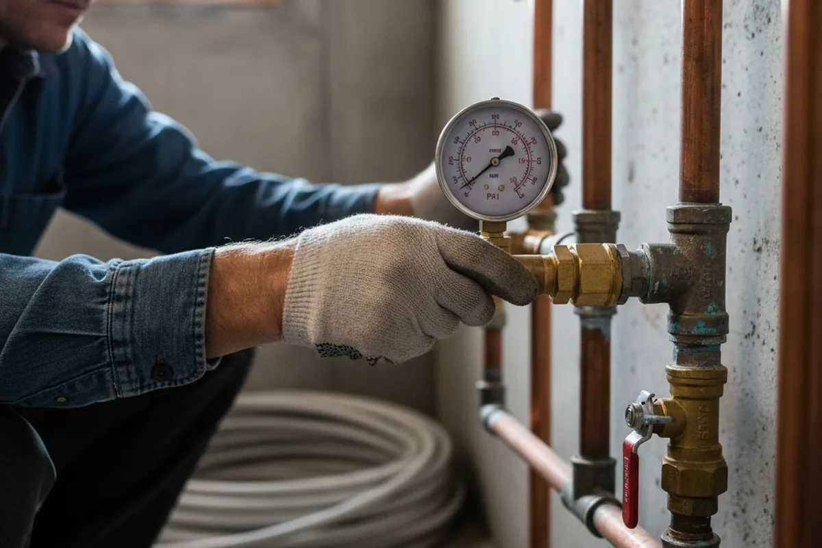Pressure testing a repaired line during Water Line Repair in Robbinsville